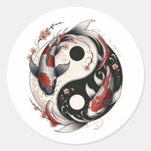 Sticker Rond Yin et Yang Carpes Japonaises