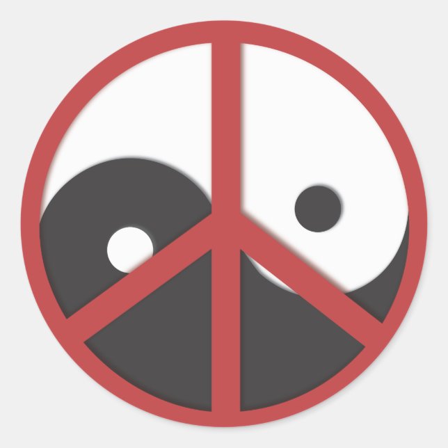 Sticker Rond Yin-Yang avec signe de Paix - rouge (Devant)
