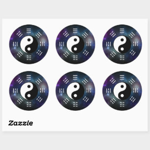 Sticker Rond Yin Yang avec Symboles de trigramme Bagua I-Ching