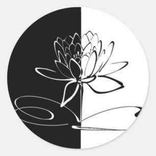 Sticker Rond Yin Yang Black Lotus Blossom