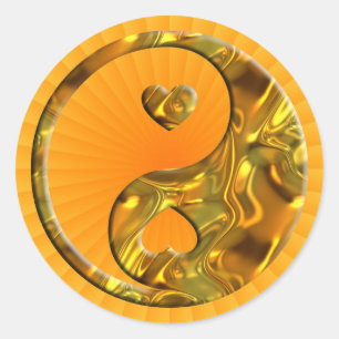 Sticker Rond Yin & Yang / Coeurs or