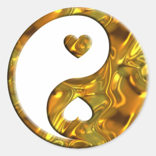 Sticker Rond Yin & Yang / Coeurs or