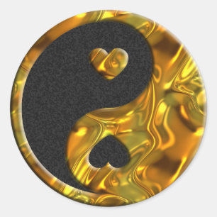 Sticker Rond Yin & Yang / Coeurs or   éclaboussure noire