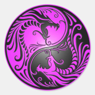 Sticker Rond Yin Yang Dragons, purple and black