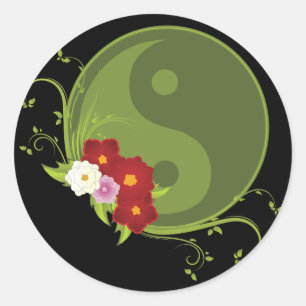 Sticker Rond Yin Yang et les fleurs