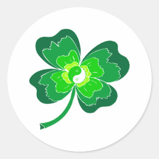 Sticker Rond Yin Yang Four Leaf Clover