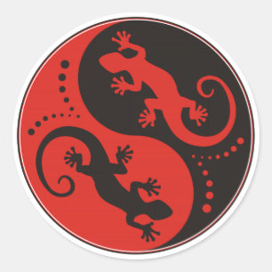 Sticker Rond YIN & YANG Geckos black red + your background idea
