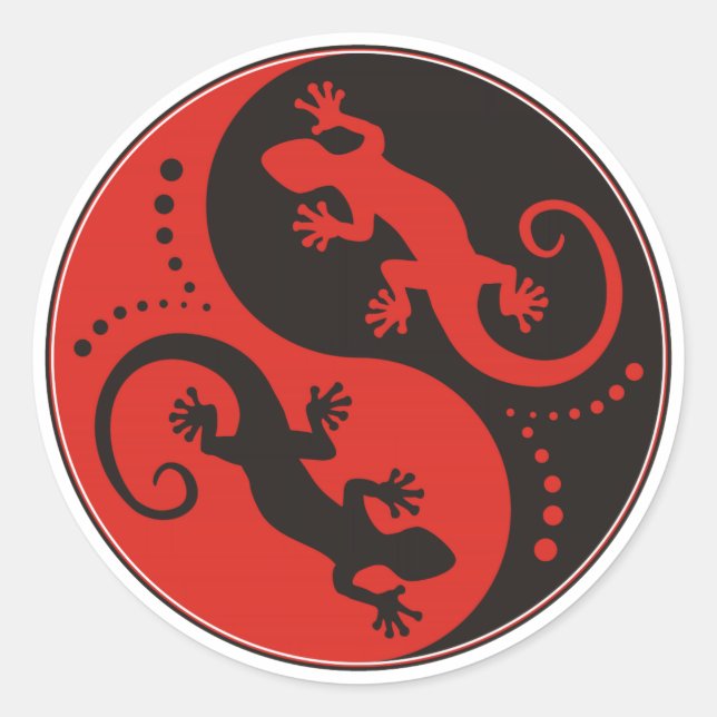 Sticker Rond YIN & YANG Geckos black red + your background idea (Devant)