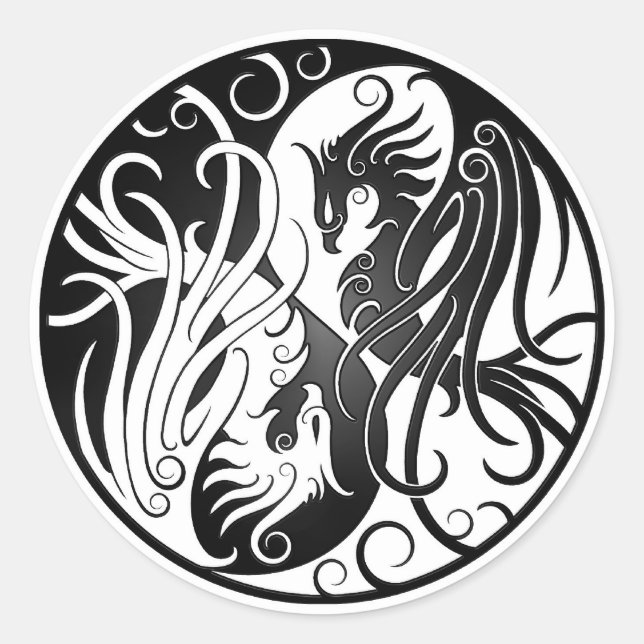 Sticker Rond Yin Yang Phoenix blanc et noir (Devant)