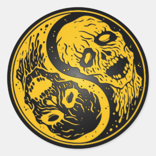 Sticker Rond Yin Yang Zombies Jaune et Noir