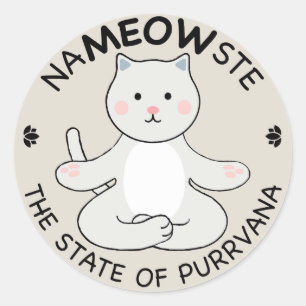 Sticker Rond Yoga Cat - Namaste
