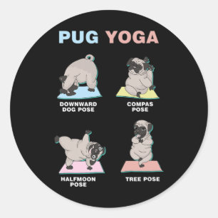 Sticker Rond Yoga de Chien Pug Yogiste Spirituel Méditation Chi