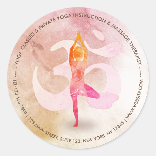 Sticker Rond YOGA Instructeur d'aquarelle méditation Pose Om SI (Devant)
