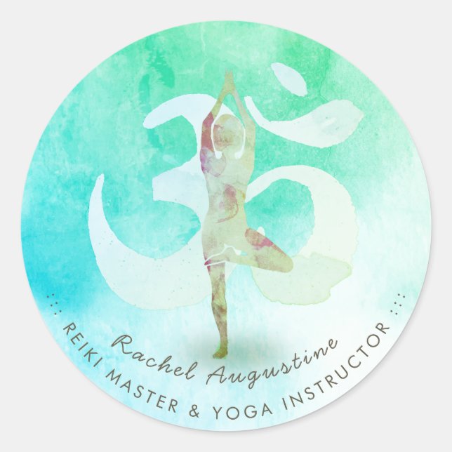 Sticker Rond Yoga Instructeur Méditation Pose Om Symbole Adress (Devant)