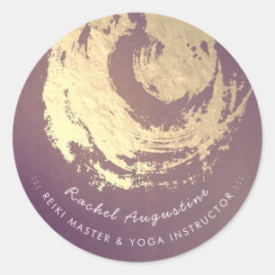 Sticker Rond Yoga Méditation Instructeur Purple Gold ZEN Symbol