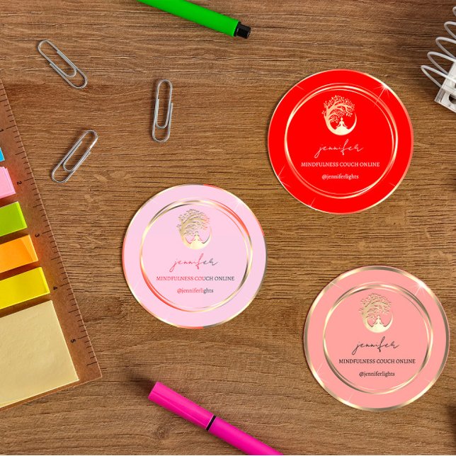 Sticker Rond Yoga Mindfulist Thérapist Couch Gold Peach (Créateur téléchargé)