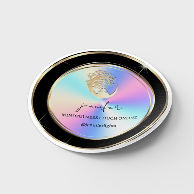 Sticker Rond Yoga Mindfult Therapist Couch en ligne Holographe (Créateur téléchargé)