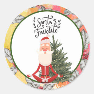Sticker Rond Yoga Noël Père Noël instructeur