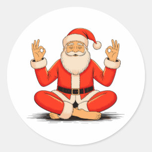 Sticker Rond Yoga Santa Namasté Méditation Noël Vacances