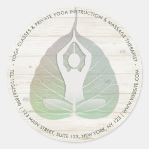 Sticker Rond Yoga Studio Instructeur Méditation Pose Bodhi Leaf