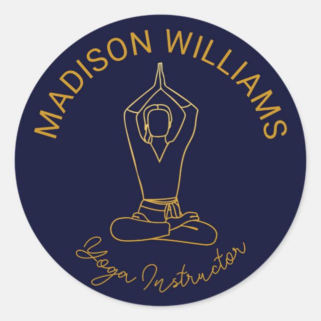 Sticker Rond Yoga Studio Marine Or moderne minimaliste (Devant)