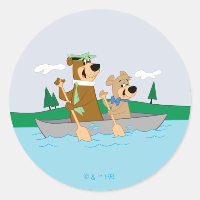 Sticker Rond Yogi Bear et Boo Boo Fun Canoe Adventure (Devant)