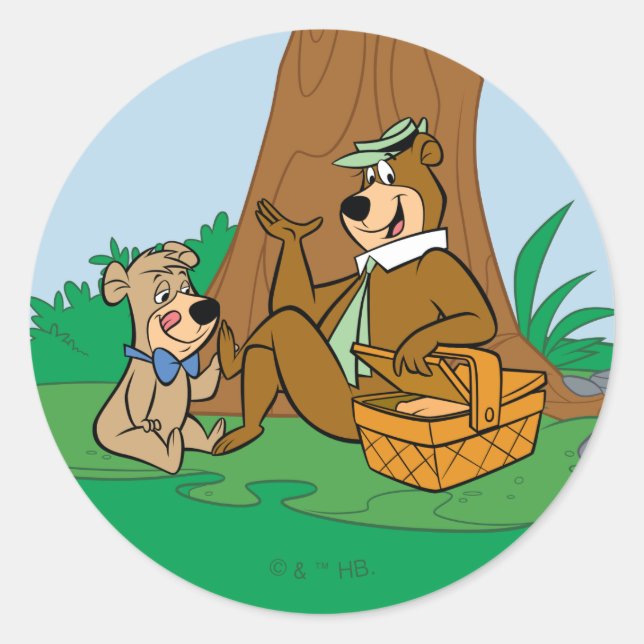 Sticker Rond Yogi Bear et Boo-Boo pique-nique Snack (Devant)