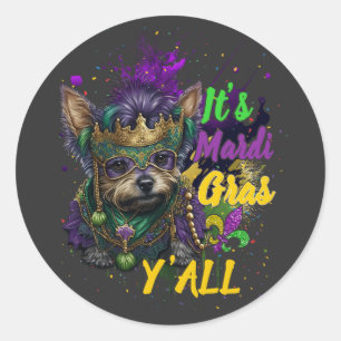 Sticker Rond Yorkie C'est Mardi Gras Y'all Carnival Masquerade