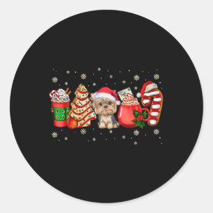 Sticker Rond Yorkie Chien de Noël Pyjamas Café Latte Mugs Xma