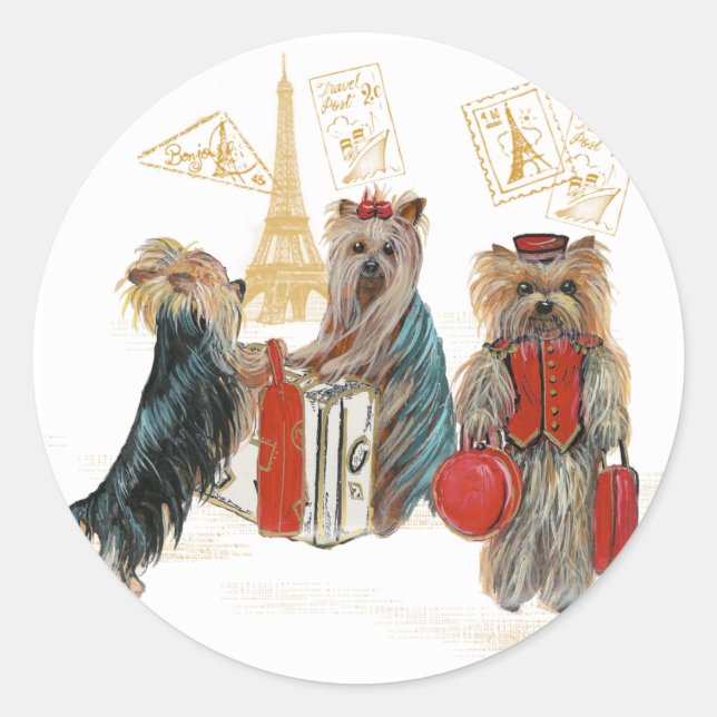 Sticker Rond Yorkies Voyager Paris Cadeaux pour... - Customisé (Devant)