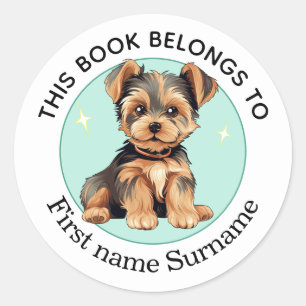 Sticker Rond Yorkshire Terrier Ce livre appartient à Personnali