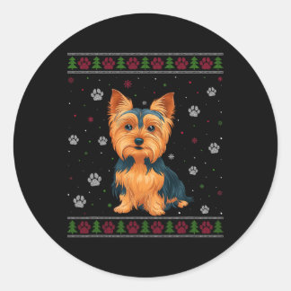 Sticker Rond Yorkshire Terrier Chandail de Noël Xmas Chien de c