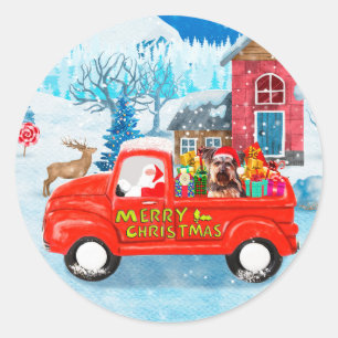Sticker Rond Yorkshire Terrier Chien Livraison de Noël Camion