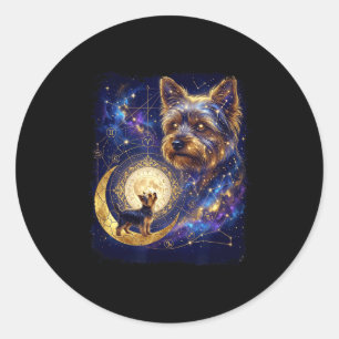 Sticker Rond Yorkshire terrier hurlant à la lune mème 90s