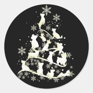Sticker Rond Yorkshire Terrier sapin de Noël Chien de Noël Joye