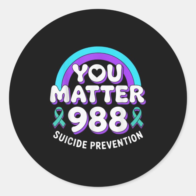 Sticker Rond You 988 Suicide Prevention Awareness Rainbow Ribbo (Devant)