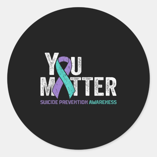 Sticker Rond You Matte Suicide Prevention Awareness Ribbon Teal (Devant)