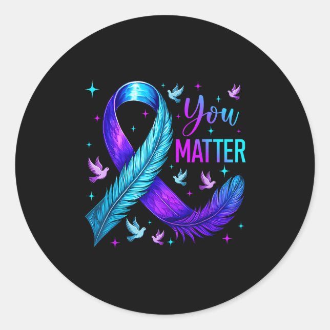 Sticker Rond You Ribbon Bird Suicide Prevention Awareness  (Devant)
