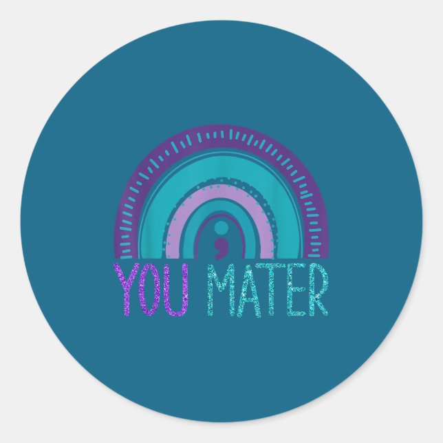 Sticker Rond You Semicolon Suicide Prevention Purple Teal Rainb (Devant)