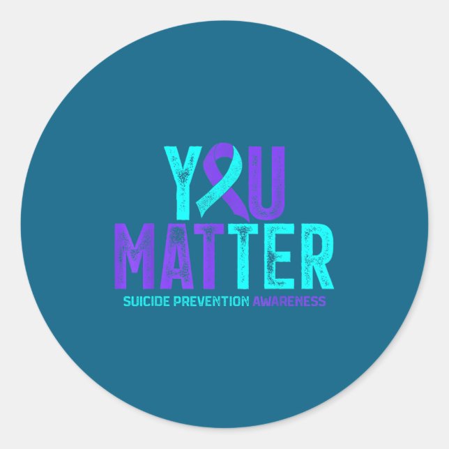 Sticker Rond You - Suicide Prevention Teal Purple Awareness Rib (Devant)