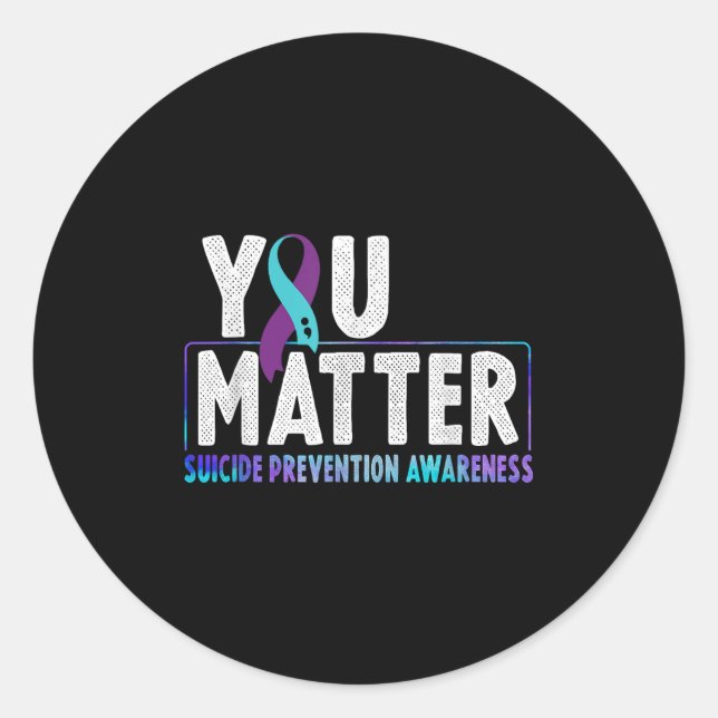 Sticker Rond You - Suicide Prevention Teal Purple Awareness Rib (Devant)