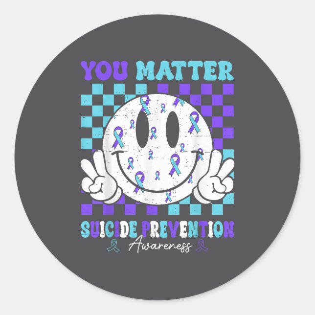 Sticker Rond You Teal Purple Ribbon Suicide Prevention Awarenes (Devant)