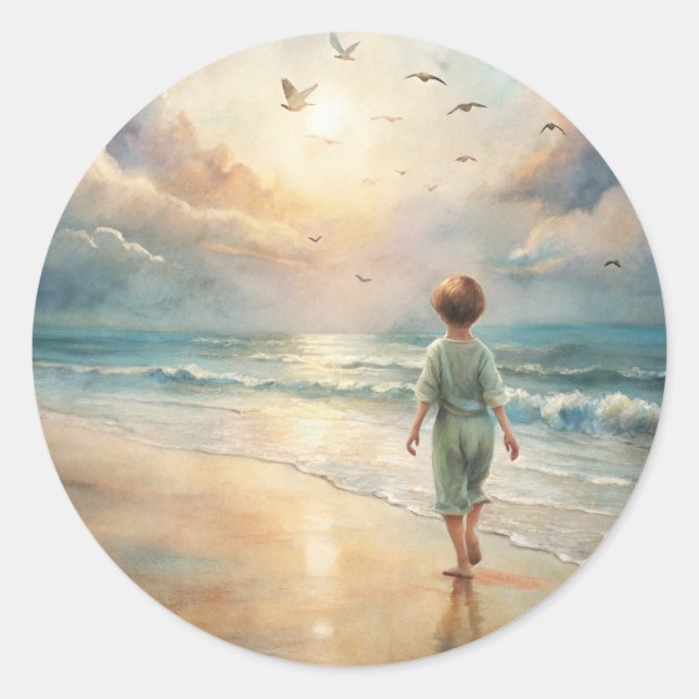 Sticker Rond Young Boy on Beach (Devant)