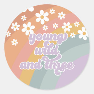 Sticker Rond Young Wild et Three Retro Rainbow