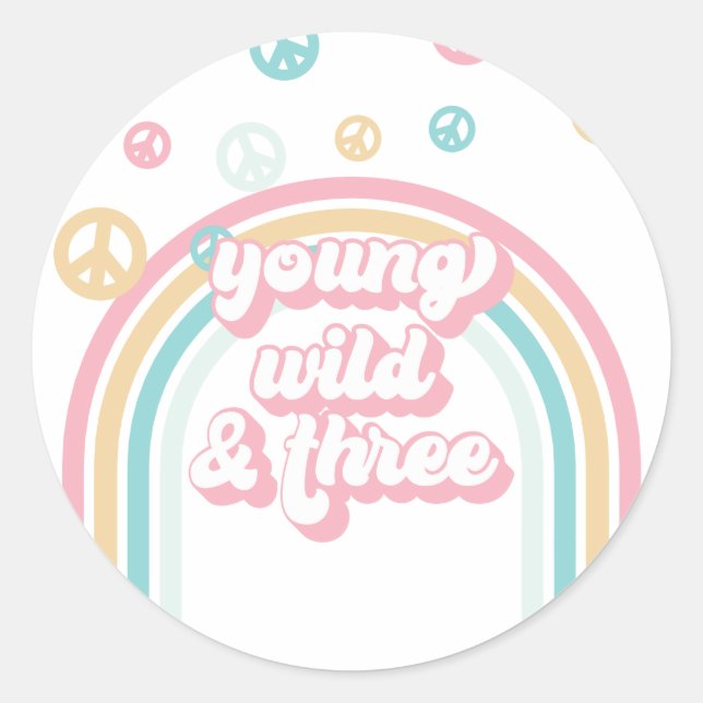 Sticker Rond Young Wild Three Retro Summer Rainbow (Devant)