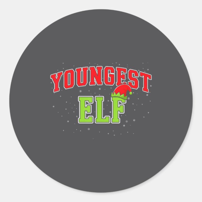 Sticker Rond Youngest Elf Christmas Family Matching Group Xmas  (Devant)