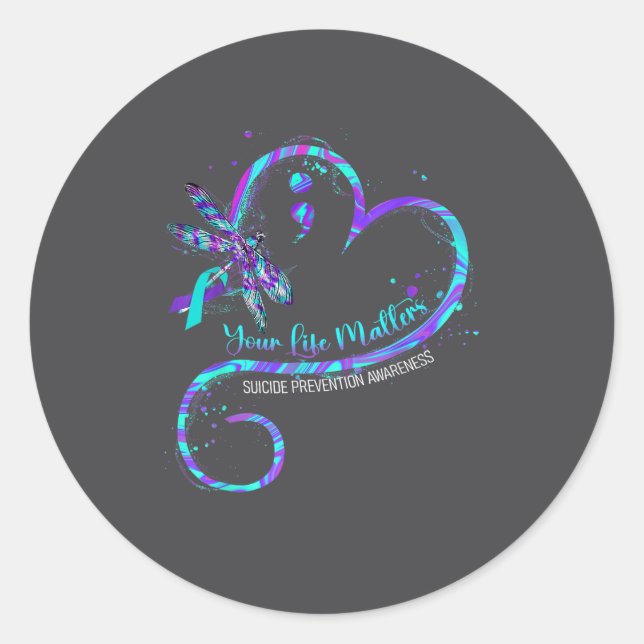 Sticker Rond Your Life S Suicide Prevention Awareness Dragonfly (Devant)