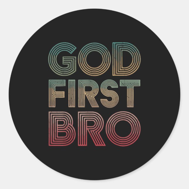 Sticker Rond Youth Boy God First Bro Funny Christian God Brothe (Devant)