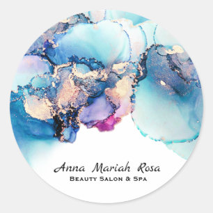 Sticker Rond Yummy Abstrait Blue Gold Parties scintillant Circl