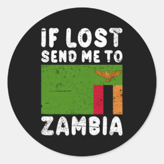 Sticker Rond Zambie Drapeau Si Perdu Envoyez-Moi En Zambie